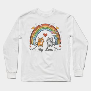 My Rainbow Cat is My Valentine Long Sleeve T-Shirt